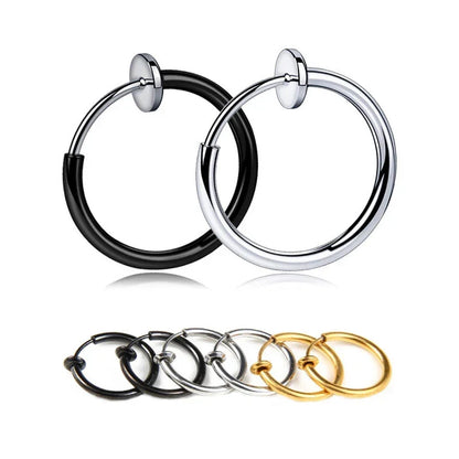 1 Pair Punk Stealth Clip On Earrings | No Hole Ear Cuff and Helix Ring Set