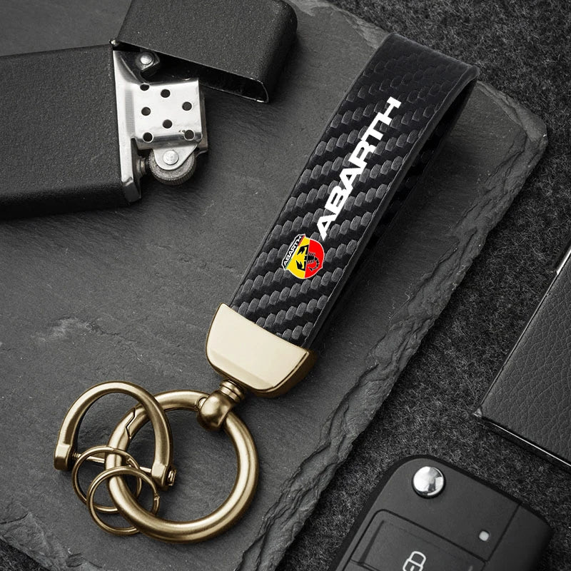 Fashion Carbon Fiber Car Keychain | Microfiber Leather Key Ring for FIAT Models