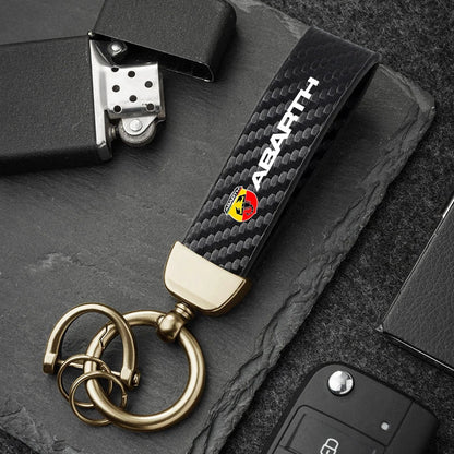 Fashion Carbon Fiber Car Keychain | Microfiber Leather Key Ring for FIAT Models
