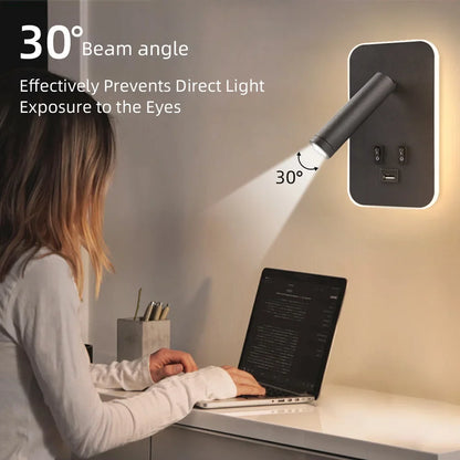 Bedside LED Wall Reading Lamp with USB Port Switch Rotatable Wall Sconce