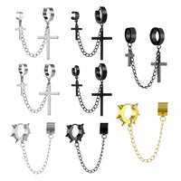 Fashion Punk Cross Pendant Clip Earring | Unisex Metal Chain Tassel Ear Cuff