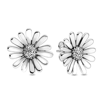 Double Hoop Swallow Sunflower Stud Earrings | 925 Sterling Silver Fine Jewelry Gift for Women