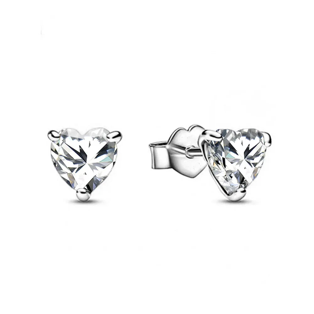 925 Silver Heart Stud Earrings | Pink Red Multi-Color Crystal Jewelry