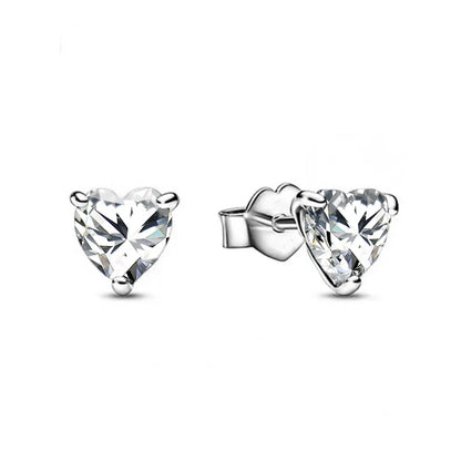925 Silver Heart Stud Earrings | Pink Red Multi-Color Crystal Jewelry