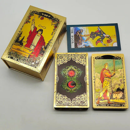 Le nouveau jeu de société de Tarot "The New Knight Laser Gold Foil" – Cartes de divination luxueuses en PVC, imperméables et résistantes à l'usure, avec marquage à chaud.