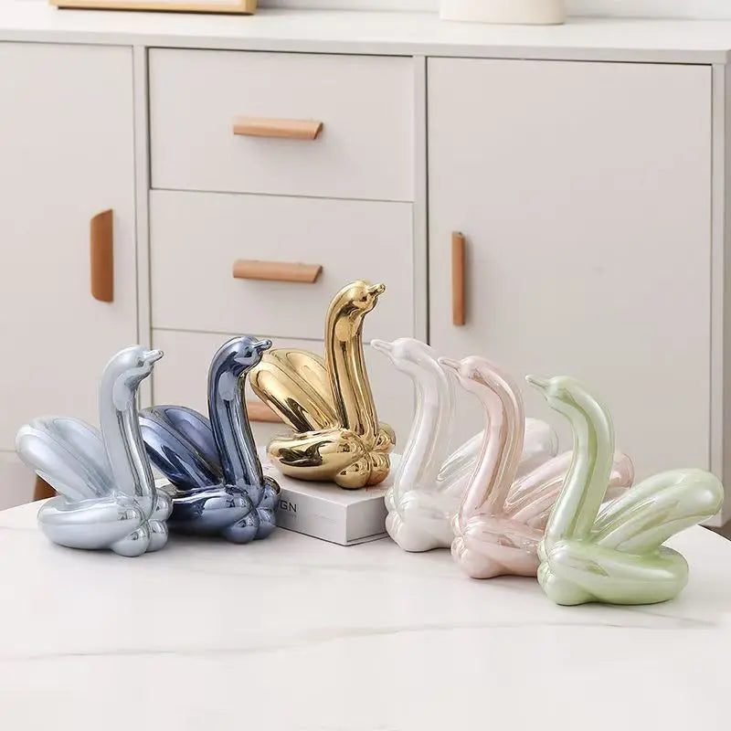 13.4cm Mini Créatif Ballon Cygne Abstrait Céramique Ornement Sculpture Bureau Statue Maison Bureau Accessoires Décoration Cadeau