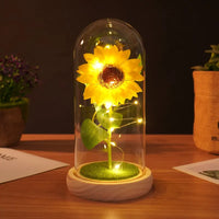 Lampe Dôme LED Tournesol Fleur Artificielle Cadeau pour Maman Grand-mère Décoration Maison