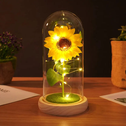 Lampe Dôme LED Tournesol Fleur Artificielle Cadeau pour Maman Grand-mère Décoration Maison