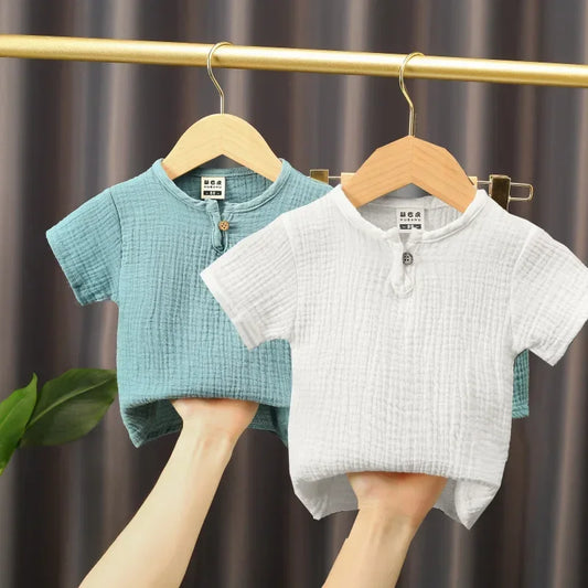 Kids Cotton Linen Long Sleeve T-Shirt – Soft Casual Top for Babies and Toddlers, Unisex Summer Wear