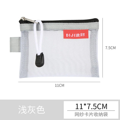 Mini Transparent Mesh Zipper Card Storage Bag | Portable Nylon Coin Purse