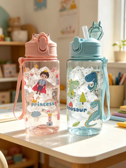 Cartoon Printed Straw Cup 500ml | BPA Free Portable Water Bottle