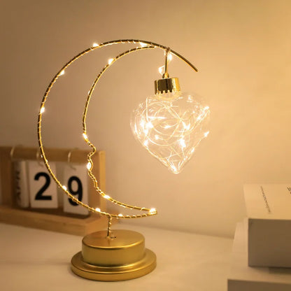 Moon Star LED Night Light Heart Iron Decor Indoor Lamp Gift Bedroom Ornament