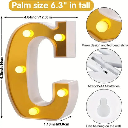1PC 16cm Golden Numbers&English Led Letter Lights,Battery Powered Decoration Light For Festive,Proposal,Birthday,Wedding,Party