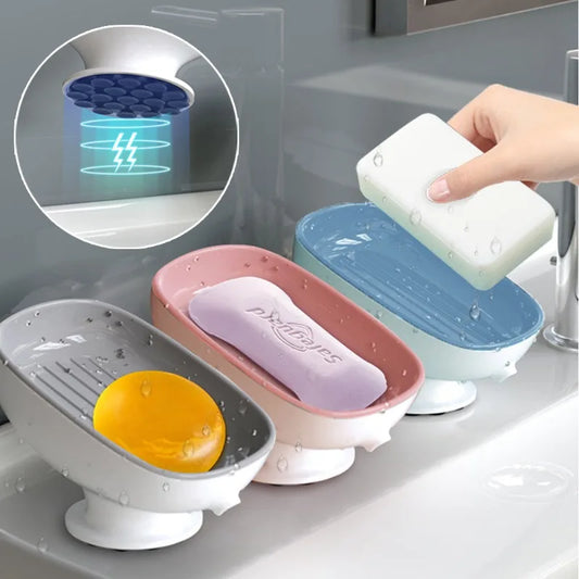 1pcs Porte-savon de salle de bain auto-drainant Boîte à savon avec super ventouse Conteneur de savon portable pour accessoires de salle de bain