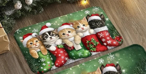 Tapis de Noël VIKAMA, motif 5 chatons mignons, paillasson, tapis de sol doux, tapis de bienvenue, tapis de salon, tapis de chambre, décoration d'intérieur