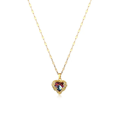 Stainless Steel Crystal Heart Pendant Necklace | Ocean Blue Jewelry for Women