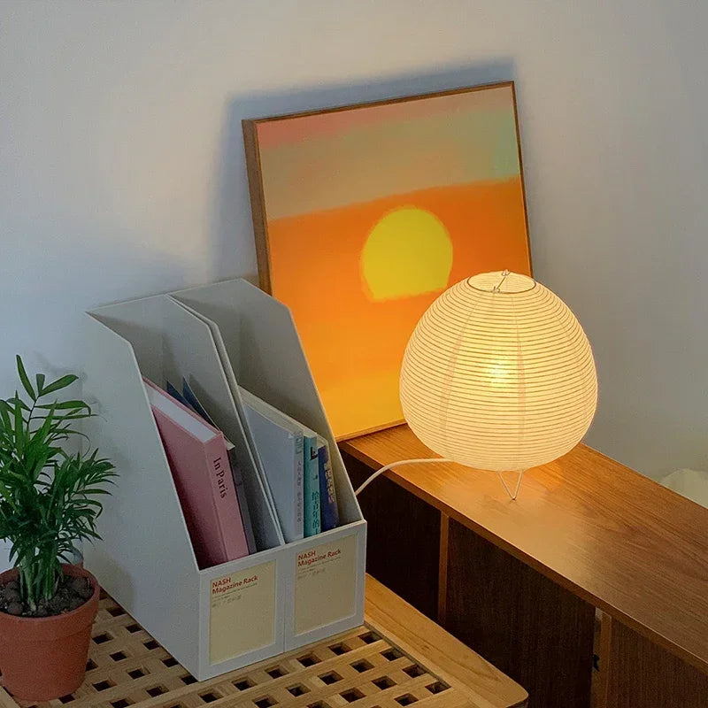 Japanese LED Lantern Table Lamp Rice Paper Bedside Light Living Room Bedroom Decor