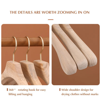1pc Natural Camphor Wood Hanger Wardrobe Clothing Wide Shoulder Suit Clothes Hang Non-slip Clothes Rack 43x3cm