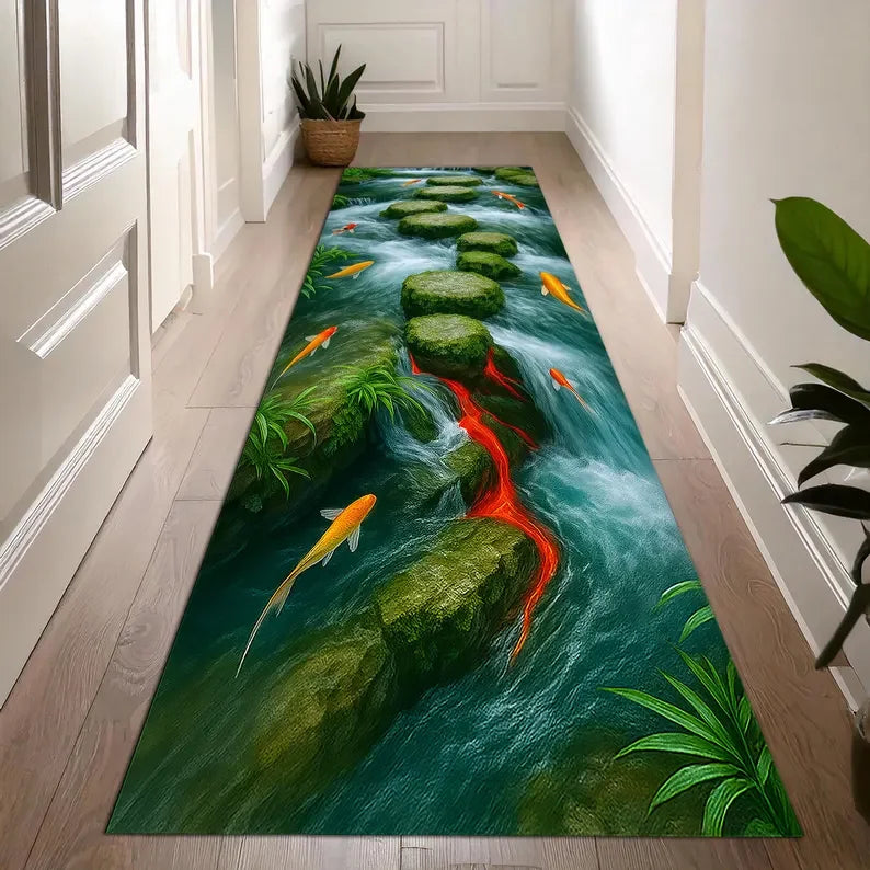 Tapis de sol 3D Cascade Canyon Impression Nature Réaliste Antidérapant pour Salon Chambre Couloir Décoration Maison