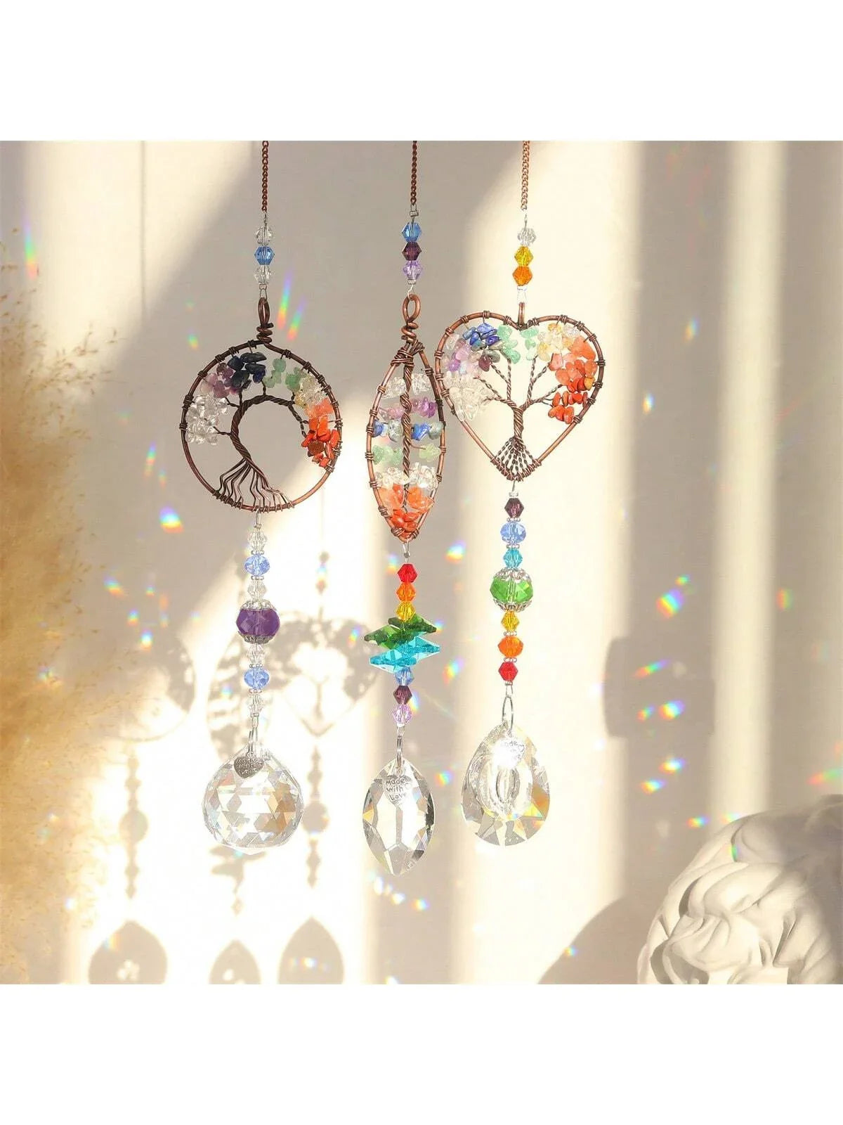 Attrape-soleil en cristal Arbre de Vie pour fenêtres, décorations à suspendre avec prismes pour la maison, l'intérieur, l'extérieur, la voiture, créant des arcs-en-ciel