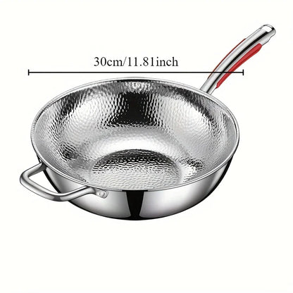 Stainless steel Round Bottom Wok Uncoated Non-stick Pan Can Be Used in Concave Induction Cooker, Household Stir-frying