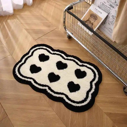 VIKAMA Ins Style Black and White Simple Short Plush Floor Mat Entry Door Wear Dirt-resistant Foot Mat Bathroom Entrance Carpet