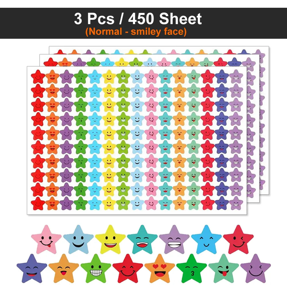 Happy Face Stars Reward Sticker Pack | 450-3000 Sheets for DIY Decor
