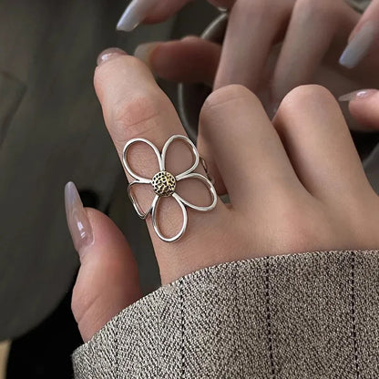 VENTFILLE 925 Sterling Silver Arched Wide Geometric Punk Ring | Asymmetric Cocktail Jewelry