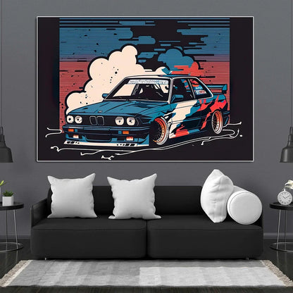 Voiture de sport E30, Graffiti de voiture de course de luxe, Art mural, Affiche imprimée sur toile HD, Décoration de maison, de salon, de chambre