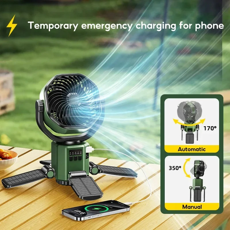 Rechargeable Camping Fan | Battery Powered Fan with 6000mAh Battery | Portable Cooling and LED Light for Outdoor Adventures