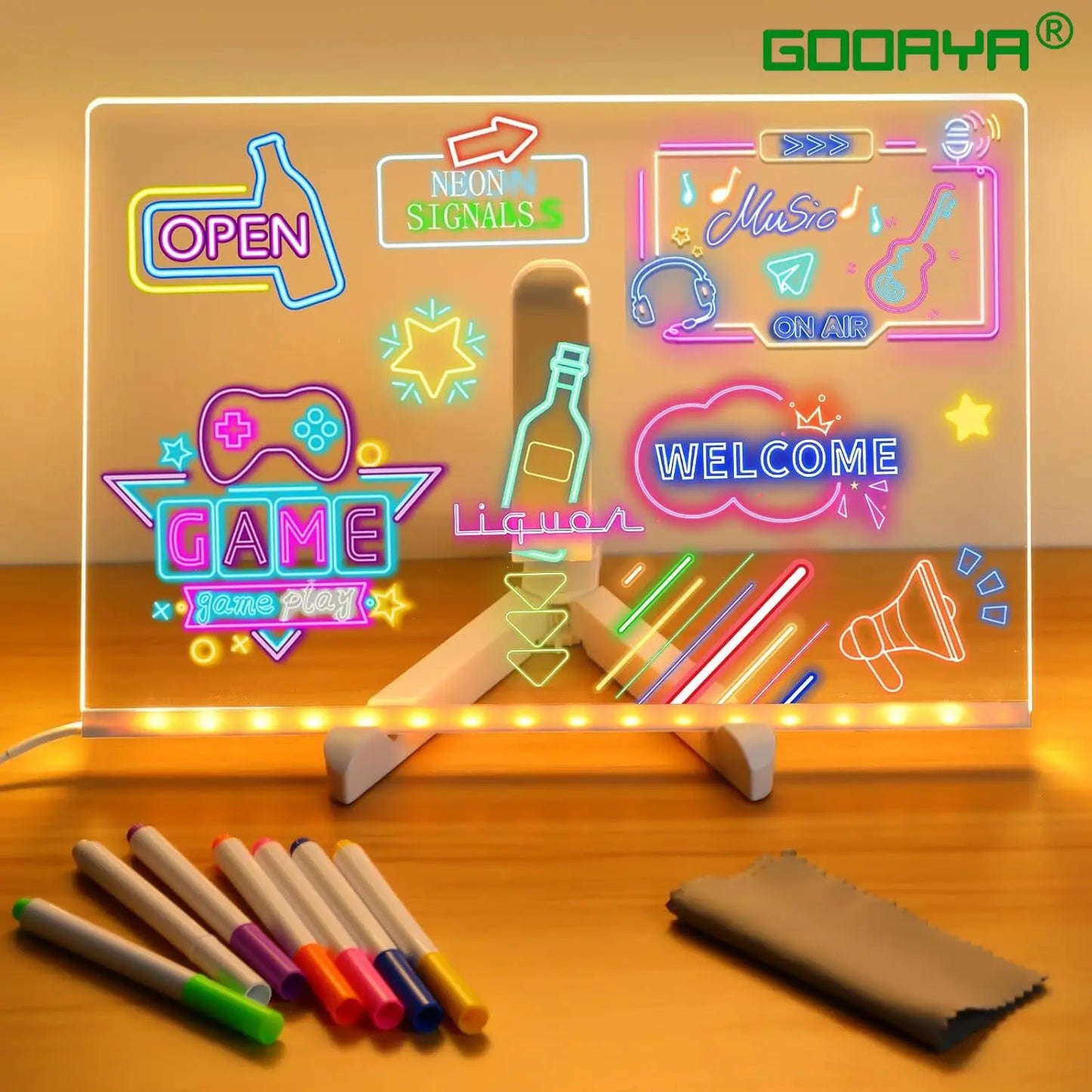 LED Kids Message Board – Colorful DIY Acrylic Drawing Board with 7 Pens Gift