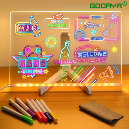 LED Kids Message Board – Colorful DIY Acrylic Drawing Board with 7 Pens Gift