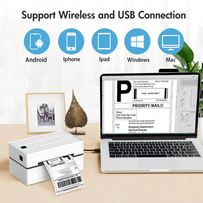 Wireless 4x6 Thermal Shipping Label Printer 300DPI Bluetooth WiFi Small Business