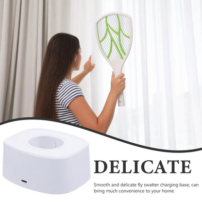 Compact Electric Mosquito Swatter Charging Base | White Storage and Pest Control