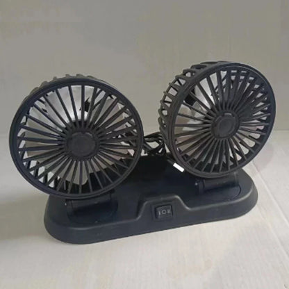 Dual Head Car Fan | 12 Volt Portable Fan with Adjustable Airflow | USB Charging for Efficient Air Circulation