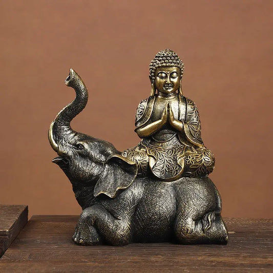 Statue Bouddha Éléphant Thaïlande Bouddha Résine Figurines Bouddhisme Fengshui Hindou Bouddha Assis Figurine Décoration Maison Salon Cadeau