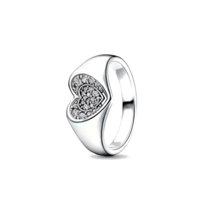 925 Sterling Silver Blue Green Heart Ring | Women's Wedding Band with Zircon