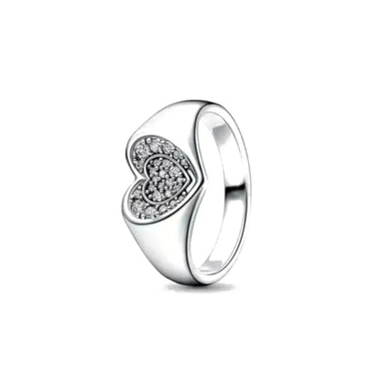 925 Sterling Silver Blue Green Heart Ring | Women's Wedding Band with Zircon