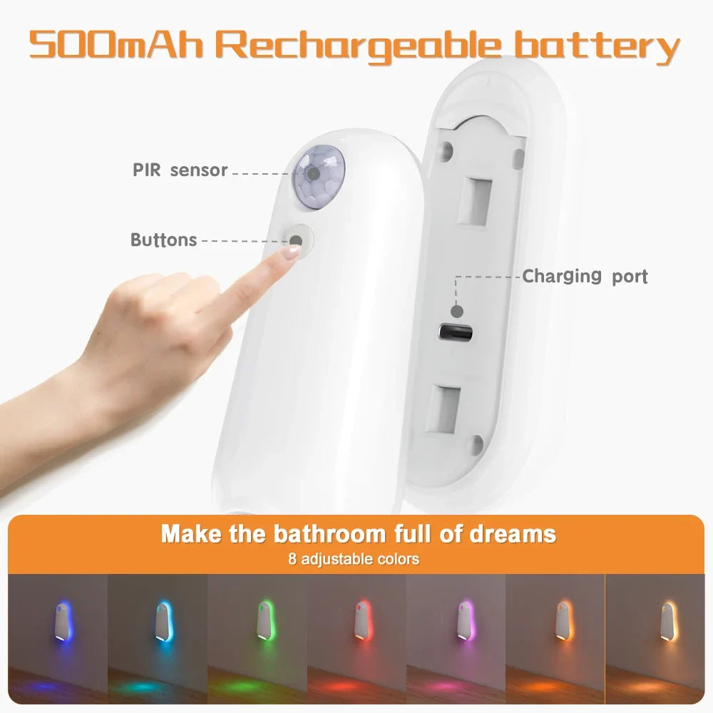 Motion Sensor Toilet Night Light RGB LED Bowl Light Rechargeable Bathroom Decor Lamp
