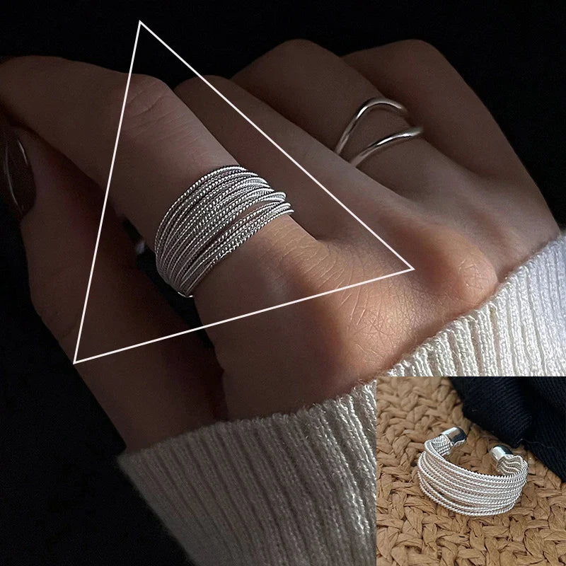 VENTFILLE 925 Sterling Silver Adjustable Rings | Vintage Hip Hop Couples Jewelry