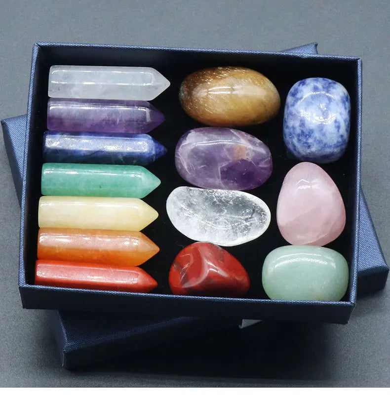 Set de 14 piedras naturales, 7 chakras, piedra curativa Reiki, cuarzo, mineral, ornamento, gema curativa, decoración del hogar, piedras artesanales, regalos