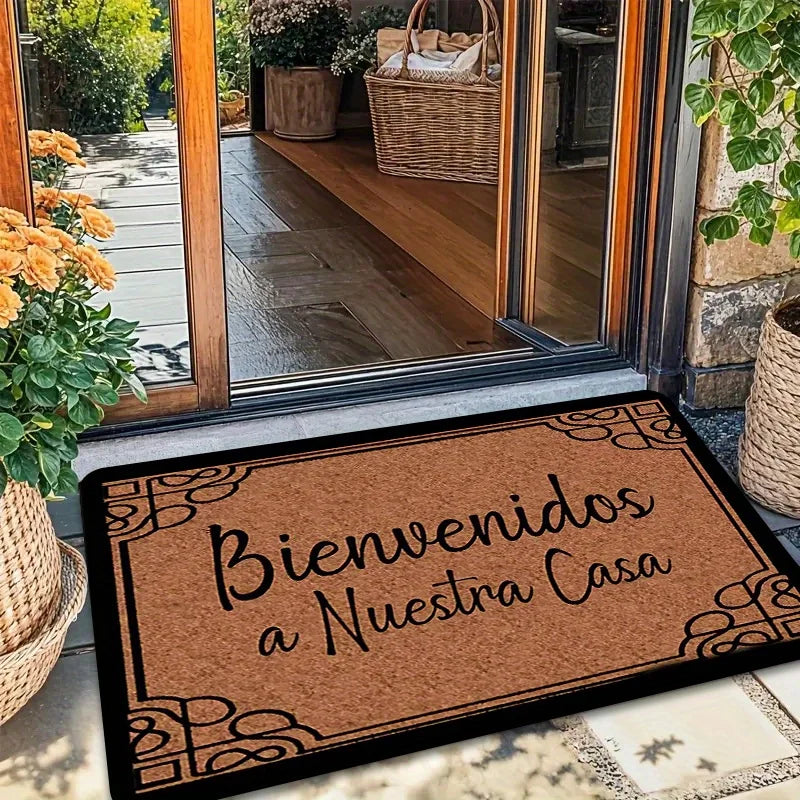 Felpudo de entrada suave y absorbente VIKAMA "Bienvenidos" en español. Decoración para el hogar, baño, patio exterior, alfombra antideslizante