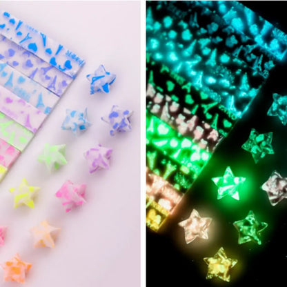 210 Sheets Luminous Origami Stars Paper | 10 Colors Glow in the Dark Lucky Star Strips for DIY Craft