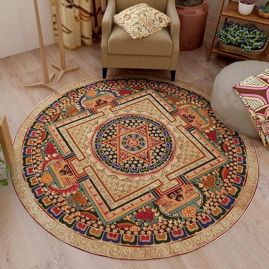VIKAMA Round Rug Premium Ethnic Vintage Persian Bohemian Living Room Bedroom Rocking Chair Floor Mat Home Decor