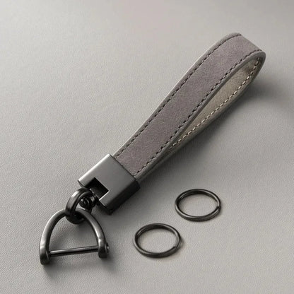 Luxury Genuine Leather Car Keychain | Pure Color Key Ring with Metal Buckle