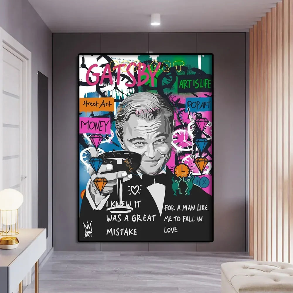 Toile murale abstraite classique Graffiti créatifs Le Grand Gatsby Impression sur toile Poster Salon Chambre Peinture décorative