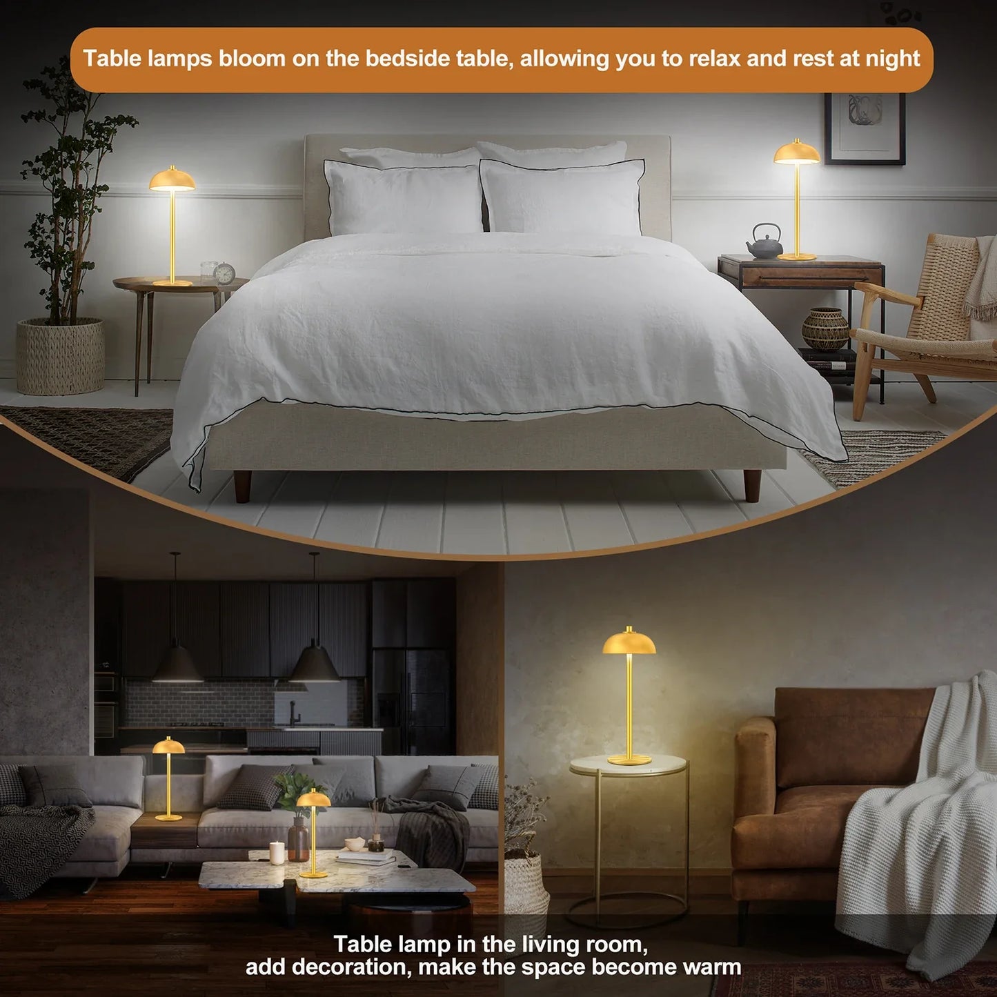 Rechargeable Touch Table Lamp – Wireless USB-C LED Desk Light for Bedroom & Camping