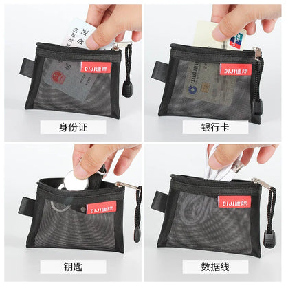 Mini Transparent Mesh Zipper Card Storage Bag | Portable Nylon Coin Purse