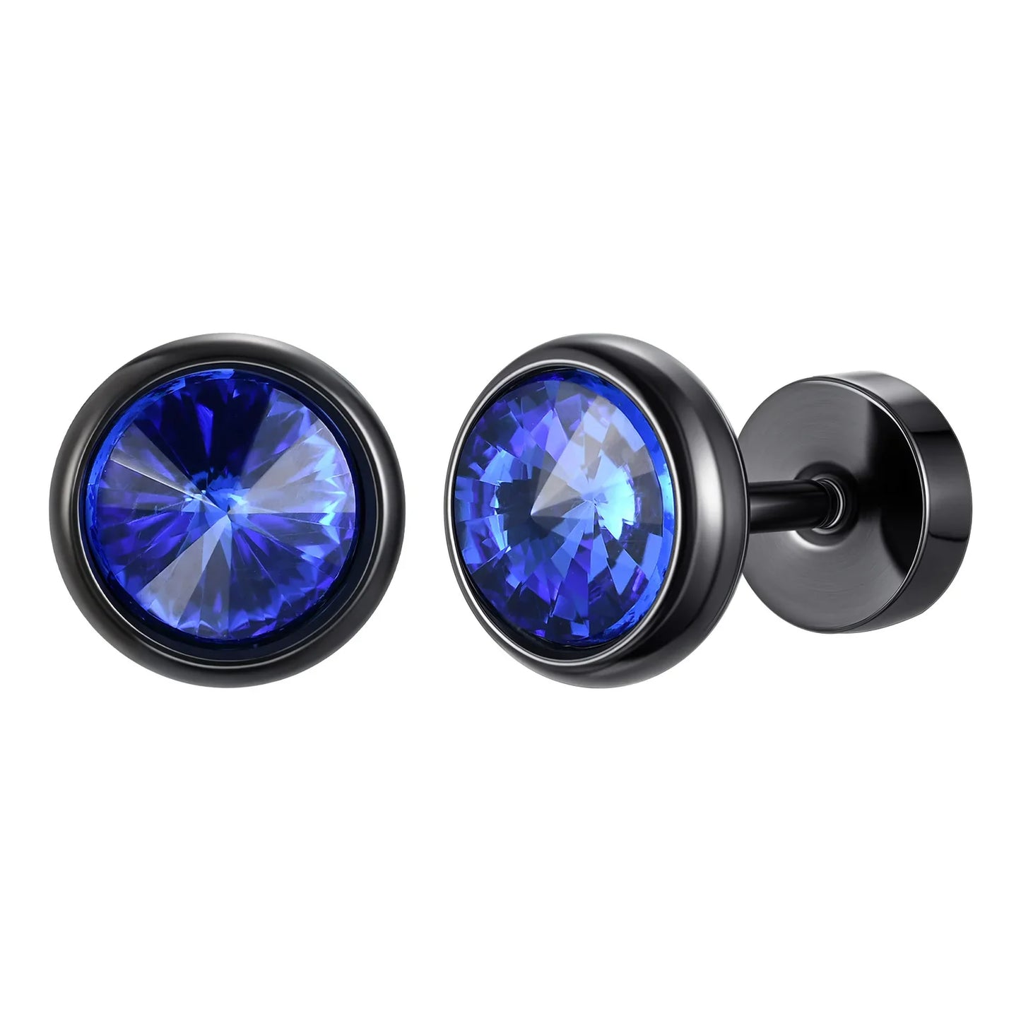 8mm Stainless Steel Screw Back Earrings for Men | Faceted Zircon Studs