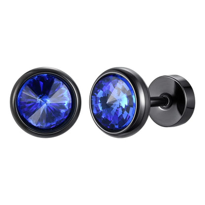 8mm Stainless Steel Screw Back Earrings for Men | Faceted Zircon Studs